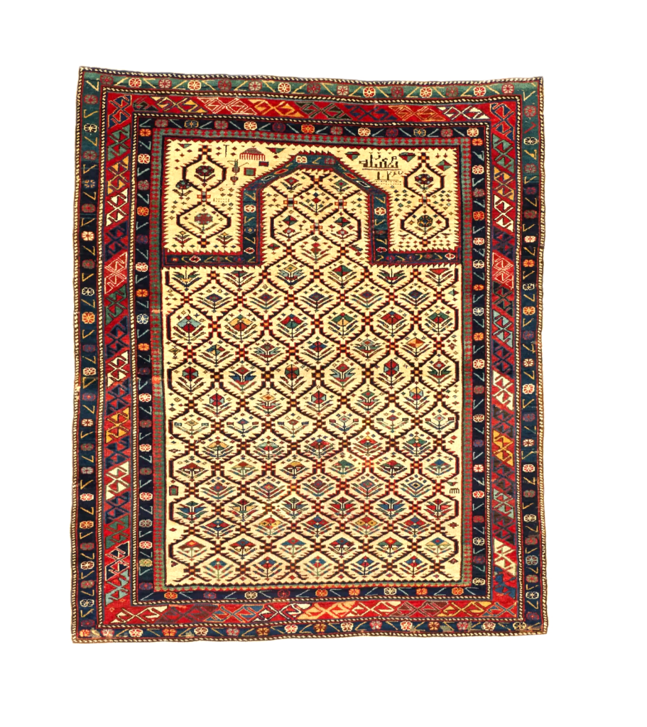 Caucasian daghestan prayer rug date 1875